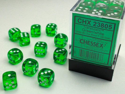 Chessex - Translucent Green/White - 12mm D6 Die Set
