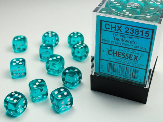 Chessex - Translucent Teal/White - 12mm D6 Die Set
