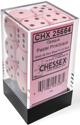 Chessex - Opaque Pastel Pink/Black - 16mm D6 Die Set