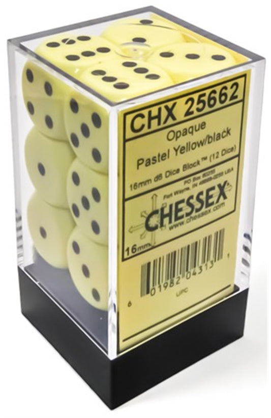 Chessex - Opaque Pastel Yellow/Black - 16mm D6 Die Set